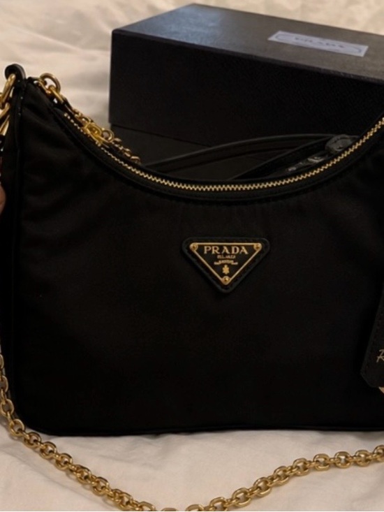 Prada Handbags - Prada Black Nylon Crossbody with Gold Chain